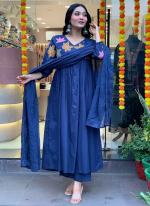 Cotton Blue Casual Wear Embroidery Work Readymade Suit